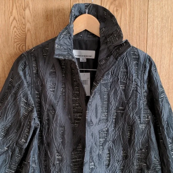 Caroline Rose Textured Jacquard Stand Collar Open-Front Jacket Size S